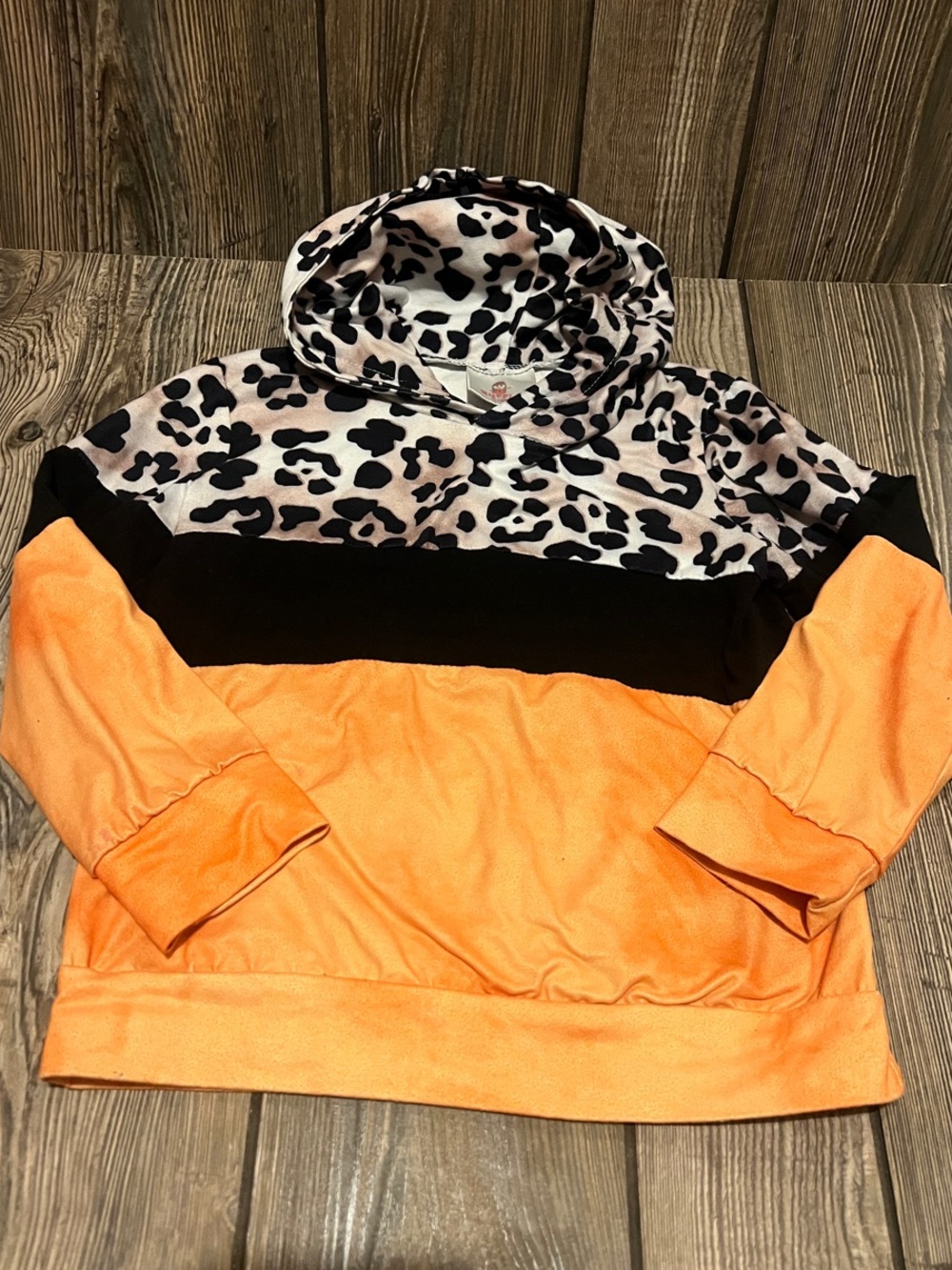 Girls' Colorblock Leopard Hooded Pullover - Orange/Black